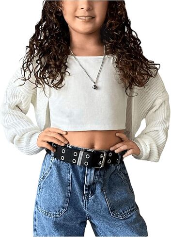 Girl's Long Sleeve Crop Cardigan Open Front Fall Sweaters Shrug Bolero in Saudi Arabia