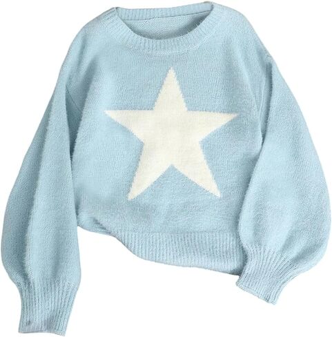 MakeMeChic Girl's Star Print Crew Neck Sweater Long Sleeve Knitted Cute Pullover Tops in Saudi Arabia