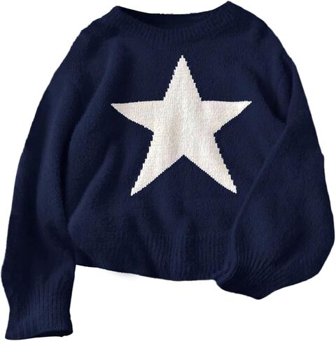 MakeMeChic Girl's Star Print Crew Neck Sweater Long Sleeve Knitted Cute Pullover Tops in Saudi Arabia