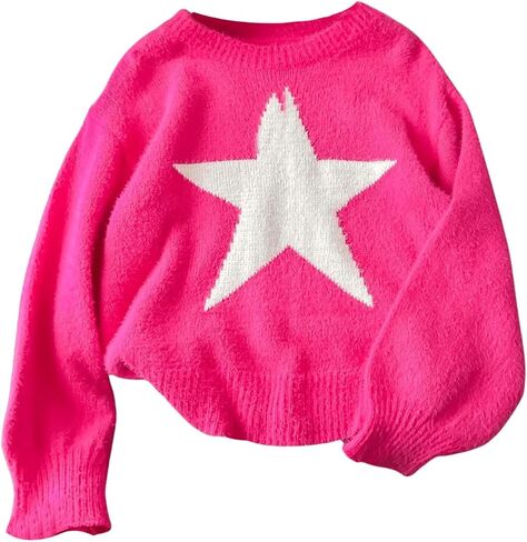 MakeMeChic Girl's Star Print Crew Neck Sweater Long Sleeve Knitted Cute Pullover Tops in Saudi Arabia