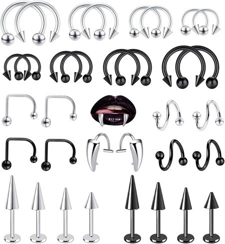 Lip Rings 16G Snake Bite Piercing Labret Jewelry Monroe Lip Barbell Ring Spike Nose Stud Spiral Piercing Vampire Fangs Lip Cuff Stainless Steel Vertical Helix Jewelry for Women Men in Saudi Arabia