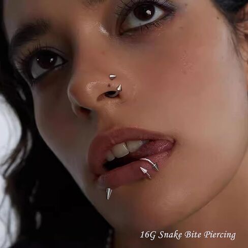 Lip Rings 16G Snake Bite Piercing Labret Jewelry Monroe Lip Barbell Ring Spike Nose Stud Spiral Piercing Vampire Fangs Lip Cuff Stainless Steel Vertical Helix Jewelry for Women Men in Saudi Arabia
