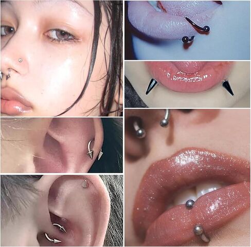 Lip Rings 16G Snake Bite Piercing Labret Jewelry Monroe Lip Barbell Ring Spike Nose Stud Spiral Piercing Vampire Fangs Lip Cuff Stainless Steel Vertical Helix Jewelry for Women Men in Saudi Arabia