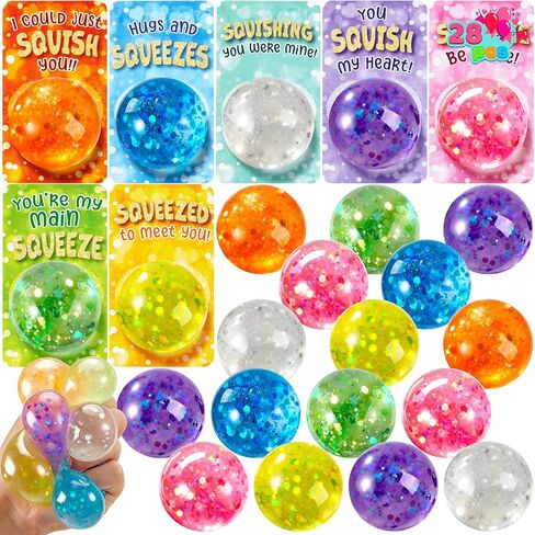 JOYIN 28 Packs Valentine's Day Stretchy Balls with Cards, Classroom Exchange Gift for Kids, Valentine's Party Favors, Classroom Holiday Reward Prizes, Stress Relief Stretch Balls in Kuwait