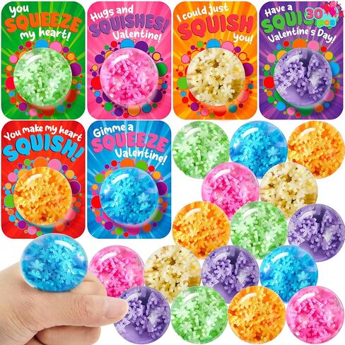 JOYIN 28 Packs Valentine's Day Stretchy Balls with Cards, Classroom Exchange Gift for Kids, Valentine's Party Favors, Classroom Holiday Reward Prizes, Stress Relief Stretch Balls in Kuwait