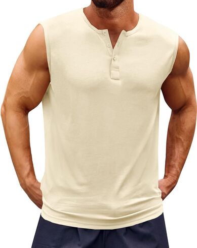 UNCLECAT Muscle Tank Tops for Mens - Sleeveless 2026 Summer Workout Gym Slim Fit Henley Shirt Basic Tee in Saudi Arabia