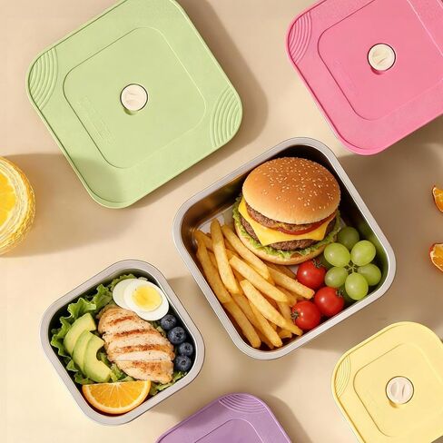 مجموعة أوعية للوجبات الخفيفة والغداء من الفولاذ المقاوم للصدأ مع أغطية مكونة من 4 قطع، حاويات تخزين طعام معدنية قابلة للتكديس مع أغطية، صندوق غداء محكم مانع للتسرب، آمن للاستخدام في غسالة الأطباق (مقاس 4.5 بوصة، 5.5 بوصة، 6.3 بوصة، 7 بوصات) in Kuwait
