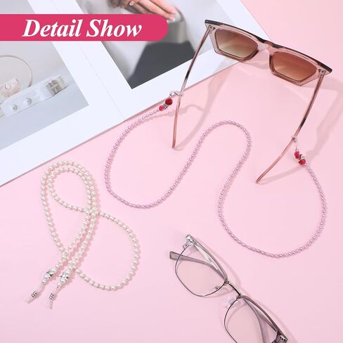 قطعتان من سلسلة نظارات النظارات اللؤلؤية للنساء، حزام النظارات وحبل نظارات العين الأنيقة حول الرقبة مطرز بسلسلة النظارات الشمسية وحزام حامل النظارات الشمسية للأنشطة الخارجية التي تعمل باللمس in Kuwait