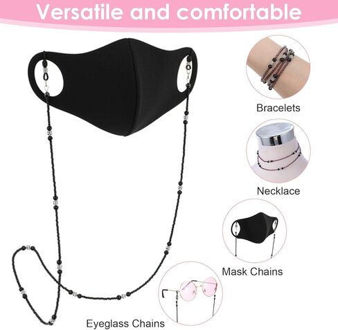 2pcs Beaded Eyeglass Chain for Women, Stylish Glasses Lanyard, Sunglass Strap & Eyeglass Strap, Fashionable Eye Glass Chains, Glasses Chain Necklace Holders Around Neck(Black, Purple) in Kuwait