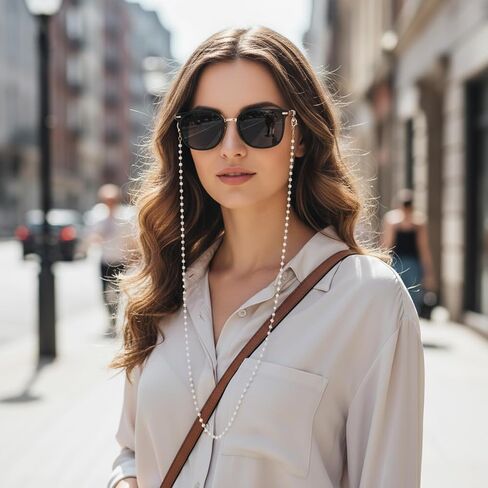 سلسلة نظارات لؤلؤية للنساء، نظارات سيدة عجوز لعيد الميلاد، سلاسل نظارات شمسية مطرزة، قلادة حامل سلسلة نظارات لؤلؤية (لا يتضمن الزجاج) in Kuwait