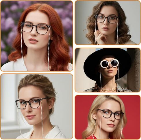 سلسلة نظارات لؤلؤية للنساء، نظارات سيدة عجوز لعيد الميلاد، سلاسل نظارات شمسية مطرزة، قلادة حامل سلسلة نظارات لؤلؤية (لا يتضمن الزجاج) in Kuwait