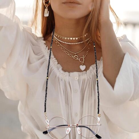 Crystal Eyeglass Chain，Beaded Chain Necklace for Glasses Women Eyeglasses Holder Necklace for Women Kids Men Elegant Sunglasses Strap with Loop Designer Eyeglass Accessories in Kuwait
