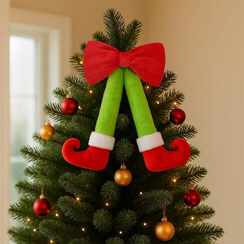 زينة إكليل عيد الميلاد من القطيفة على شكل قزم مع قوس أحمر كبير - ديكور عطلة معلق مقاس 15.7 بوصة للباب الأمامي والجدار والشجرة (1، أخضر) in Kuwait