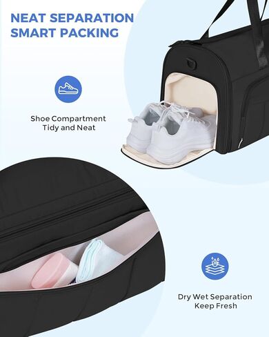 WANDF Convertible Garment Bags for Travel with Wet Pocket Carry on Garment Duffle Bag 2 in 1 Puffy Hanging Clothes Travel Bags with Shoe Compartment for Airplanes Business Weekend Gym Wedding (Black) in Saudi Arabia
