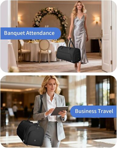 WANDF Convertible Garment Bags for Travel with Wet Pocket Carry on Garment Duffle Bag 2 in 1 Puffy Hanging Clothes Travel Bags with Shoe Compartment for Airplanes Business Weekend Gym Wedding (Black) in Saudi Arabia