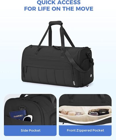 WANDF Convertible Garment Bags for Travel with Wet Pocket Carry on Garment Duffle Bag 2 in 1 Puffy Hanging Clothes Travel Bags with Shoe Compartment for Airplanes Business Weekend Gym Wedding (Black) in Saudi Arabia
