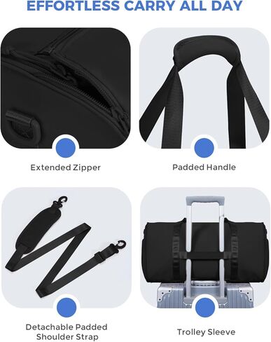 WANDF Convertible Garment Bags for Travel with Wet Pocket Carry on Garment Duffle Bag 2 in 1 Puffy Hanging Clothes Travel Bags with Shoe Compartment for Airplanes Business Weekend Gym Wedding (Black) in Saudi Arabia