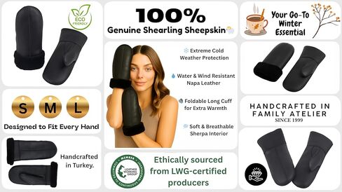 Women's Sheepskin Fur Mittens – LWG Certified Premium Shearling Leather Warm Cold Weather Winter Gloves in Saudi Arabia