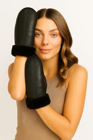 Women's Sheepskin Fur Mittens – LWG Certified Premium Shearling Leather Warm Cold Weather Winter Gloves in Saudi Arabia