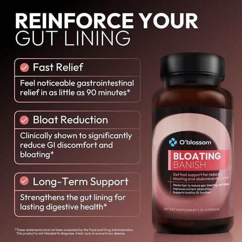 O'blossom Bloating Banish with Benegut - Gut Health for Women, Patented Probiotics for Digestive Health, Clinically Studied Relief in 90 Minutes, Supports Gut Lining Integrity in Saudi Arabia
