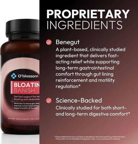 O'blossom Bloating Banish with Benegut - Gut Health for Women, Patented Probiotics for Digestive Health, Clinically Studied Relief in 90 Minutes, Supports Gut Lining Integrity in Saudi Arabia