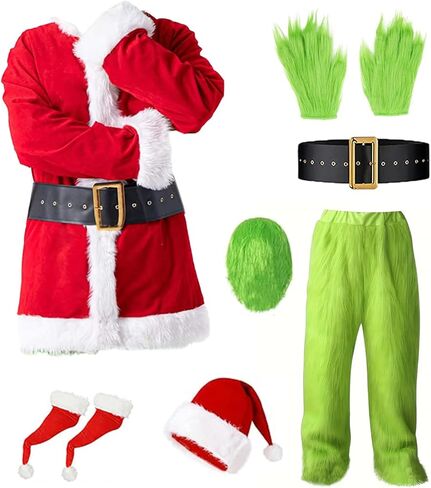 Halloween Costume for Men Green Monster Costumes with Mask Furry Adult Suit Christmas Outfit in Saudi Arabia