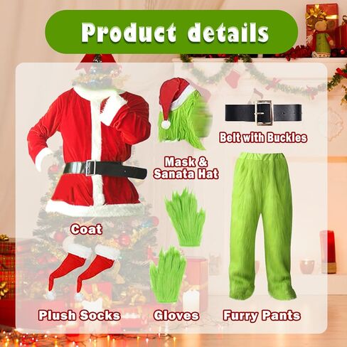 Halloween Costume for Men Green Monster Costumes with Mask Furry Adult Suit Christmas Outfit in Saudi Arabia
