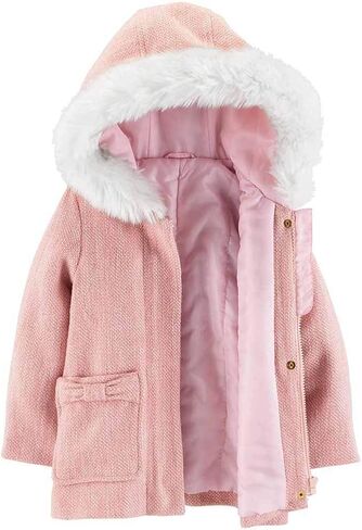 Carter's Little Girls' Pink Faux Wool Jacket W/Faux Fur Hood Trim in Saudi Arabia