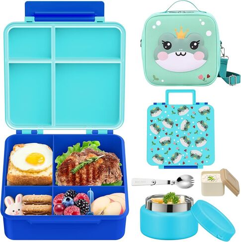 Bento Lunch Box Kids with 9oz Soup Thermo, Kids Leakproof Lunch Food Containers with 4 Compartment, Insulated Lunch Bag for Girls Boys to School Travel in Saudi Arabia