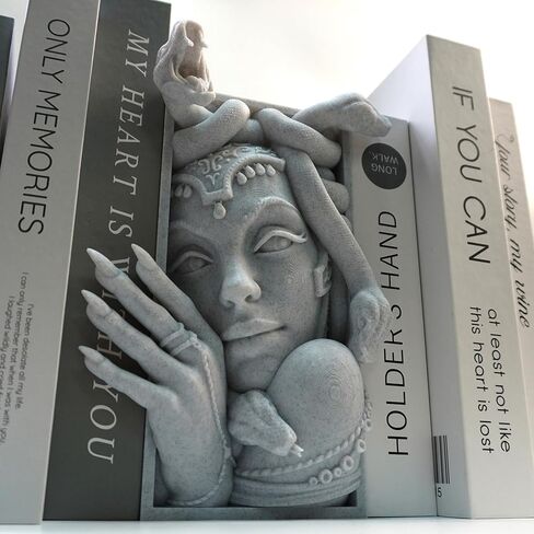 Medusa 3D مطبوعة مزخرفة للكتب خفيفة الوزن ومتينة لرف الكتب للأصدقاء، أنيقة للكتب، مثالية لديكور المنزل، ضرورية لمحبي الكتب (رمادي ميدوسا) in Kuwait
