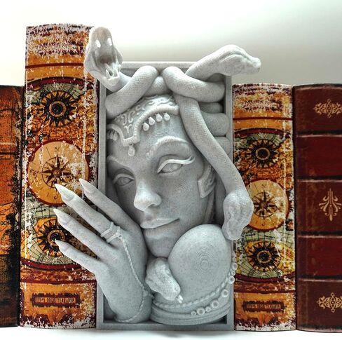 Medusa 3D مطبوعة مزخرفة للكتب خفيفة الوزن ومتينة لرف الكتب للأصدقاء، أنيقة للكتب، مثالية لديكور المنزل، ضرورية لمحبي الكتب (رمادي ميدوسا) in Kuwait