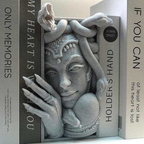 Medusa 3D مطبوعة مزخرفة للكتب خفيفة الوزن ومتينة لرف الكتب للأصدقاء، أنيقة للكتب، مثالية لديكور المنزل، ضرورية لمحبي الكتب (رمادي ميدوسا) in Kuwait