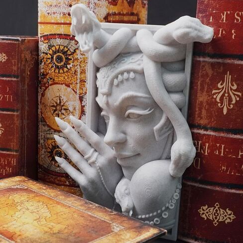 Medusa 3D مطبوعة مزخرفة للكتب خفيفة الوزن ومتينة لرف الكتب للأصدقاء، أنيقة للكتب، مثالية لديكور المنزل، ضرورية لمحبي الكتب (رمادي ميدوسا) in Kuwait