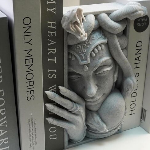 Medusa 3D مطبوعة مزخرفة للكتب خفيفة الوزن ومتينة لرف الكتب للأصدقاء، أنيقة للكتب، مثالية لديكور المنزل، ضرورية لمحبي الكتب (رمادي ميدوسا) in Kuwait