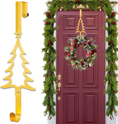 Wreath Hangers for Front Door, Christmas Tree Over The Door Hooks 15" Metal Front Door Hangers Sturdy Wreath Holder for Xmas Party Festival Front Porch Home Decor in Saudi Arabia