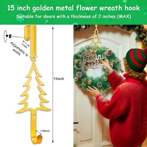 Wreath Hangers for Front Door, Christmas Tree Over The Door Hooks 15" Metal Front Door Hangers Sturdy Wreath Holder for Xmas Party Festival Front Porch Home Decor in Saudi Arabia