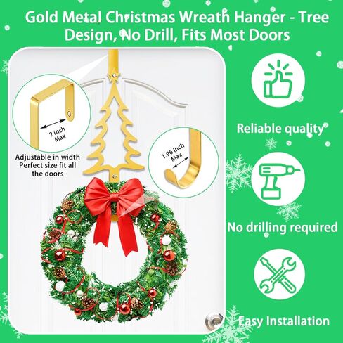 Wreath Hangers for Front Door, Christmas Tree Over The Door Hooks 15" Metal Front Door Hangers Sturdy Wreath Holder for Xmas Party Festival Front Porch Home Decor in Saudi Arabia