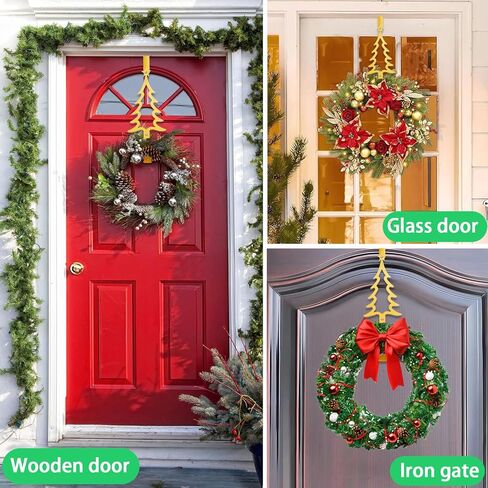 Wreath Hangers for Front Door, Christmas Tree Over The Door Hooks 15" Metal Front Door Hangers Sturdy Wreath Holder for Xmas Party Festival Front Porch Home Decor in Saudi Arabia