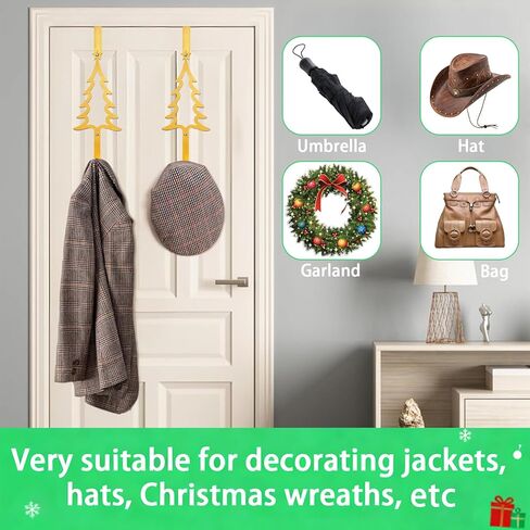 Wreath Hangers for Front Door, Christmas Tree Over The Door Hooks 15" Metal Front Door Hangers Sturdy Wreath Holder for Xmas Party Festival Front Porch Home Decor in Saudi Arabia