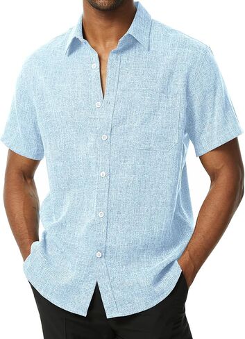 PARKLEES Men's Casual Button Down Shirt Summer Hipster Slim fit Short Sleeve Shirts in Saudi Arabia