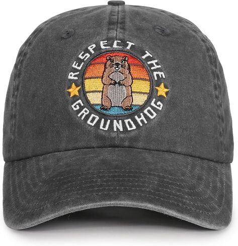 هدايا InnoBeta Groundhog للنساء، قبعة جرذ الأرض، قبعة مطرزة قابلة للتعديل لعيد الميلاد، عيد الميلاد الرمادي in Kuwait