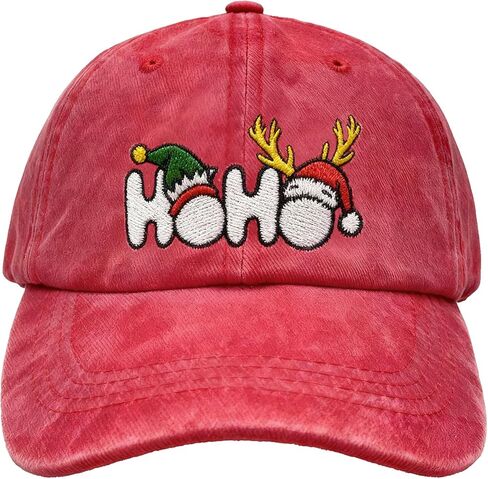 Christmas Hat for Women Men Baseball Cap Embroidered Adjustable Washed Distressed Xmas Holiday Party Burgundy in Saudi Arabia
