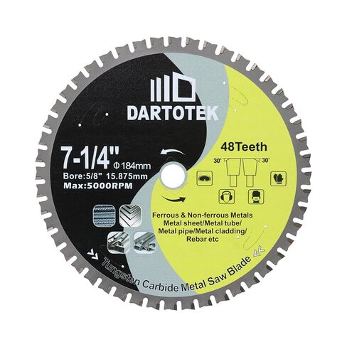قرص قطع معدني 6-1/2 بوصة/165 مم، شفرة منشار دائري DARTOTEK 48T، عجلة قطع TCT مائلة من كربيد التنجستن للصلب والفولاذ المقاوم للصدأ وأنابيب الصلب الحديدية مع أربور 4/5 بوصة - 5/8 بوصة in Saudi Arabia