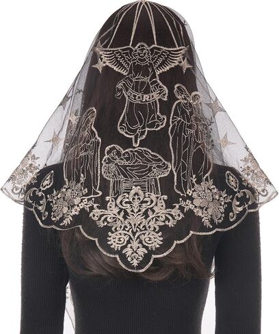 Bozidol Catholic Veils for Women Mass, Nativity Scene Camellia Lace Mantilla Chapel Veils, Church Head Coverings in Saudi Arabia