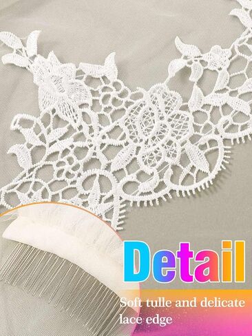 Aukmla Bride Wedding Veil Long Lace Bridal Veils 1 Tier Tulle Hair Accessories with Comb in Saudi Arabia