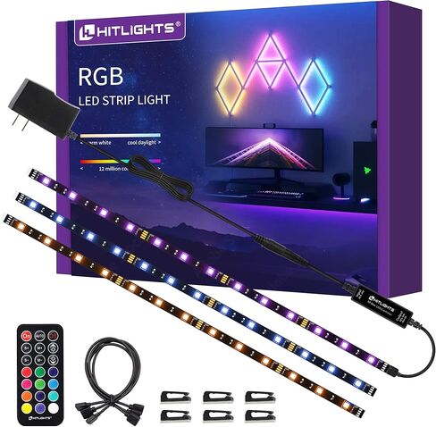 HitLights LED Strip Lights 3 Pre-Cut 12Inch/36Inch LED Light Strip Flexible Color Changing 5050 LED Accent Kit with RF Remote, Power Supply, and Connectors for TV, Home, DIY Decoration in Saudi Arabia