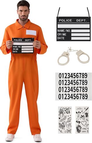 Spooktacular Creations Prisoner Costume Men, Orange Jumpsuit, Jail Inmate Accessories Set, Halloween Costumes for Men 2025 in Saudi Arabia