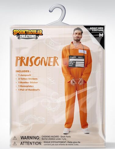 Spooktacular Creations Prisoner Costume Men, Orange Jumpsuit, Jail Inmate Accessories Set, Halloween Costumes for Men 2025 in Saudi Arabia