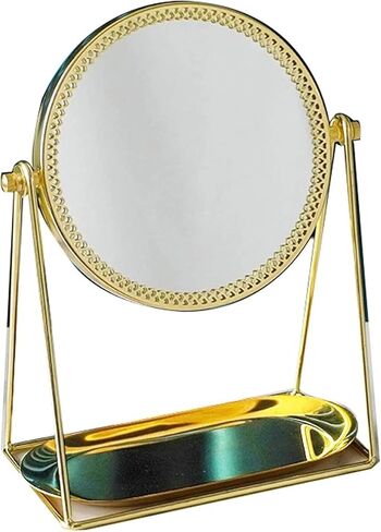 Nordic Style Desktop Makeup Mirror European Portable Vanity Exquisite/Square+Little Kingdee(Round+Little Kingdee) in Saudi Arabia