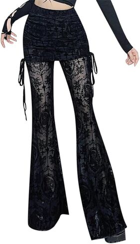Gothic Bell Bottom Leggings for Women Y2K Wide Leg Grunge High Waisted Casual Flared Pants in Kuwait